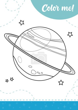 Coloring page for kids with colorful cartoon Uranus planet. A printable worksheet, vector illustration.