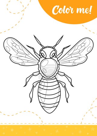 Coloring page for kids with honey bee.A printable worksheet, vector illustration.