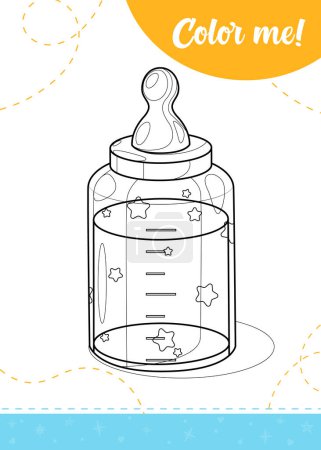 Coloring page for kids with baby drink bottle.A printable worksheet, vector illustration.