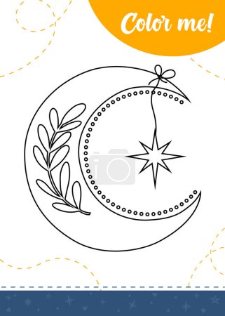 Coloring page for kids with cute boho moon element.