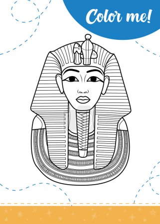 Coloring page for kids with Egyptian Pharaoh.A printable worksheet, vector illustration.