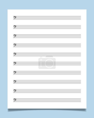 Leeres Notenmanuskriptpapier mit 10 Standardsystemen auf der Seite. Ideal für jeden Musiker, Komponisten oder Songwriter.