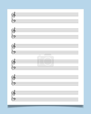 Illustration for Blank sheet music manuscript paper with bass clef. Ideal for any musician, composer or songwriter. - Royalty Free Image