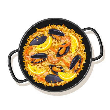 Téléchargez les illustrations : Paella espagnole traditionnelle isolée sur fond blanc. - en licence libre de droit