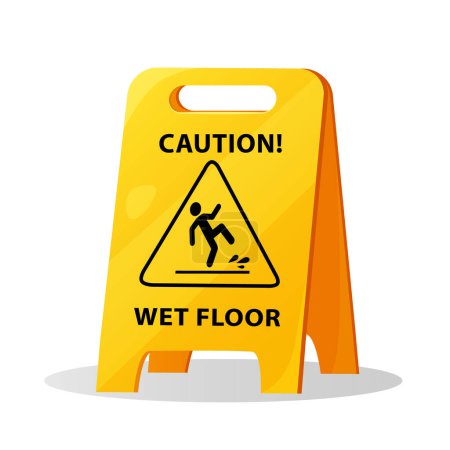 Warnschild für nasse Fußböden isoliert auf weißem Hintergrund.