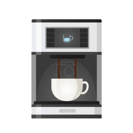 Vector illustration with coffee machine and cup of hot drinks isolated on white background