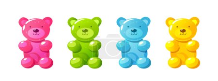 Cartoon Gummy Bears jellies in different flavors isolated on a white background.