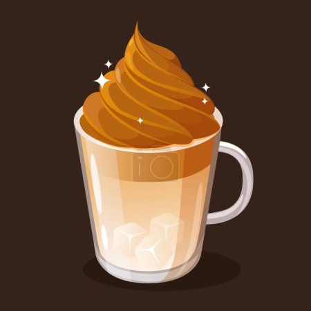 Vector illustration with cup of yummy dalgona coffee.