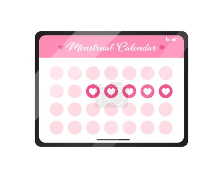 Illustration for Girls menstrual calendar app for woman health on tablet concept illustration. - Royalty Free Image