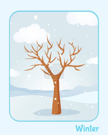 Ilustración de Paisaje invernal con nieve, nubes, árboles cubiertos de nieve y nieve a la deriva. - Imagen libre de derechos
