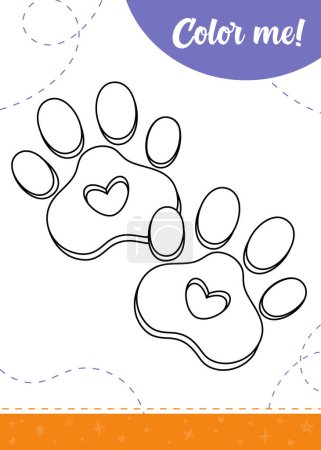 Coloring page for kids with cartoon animal paws.A printable worksheet, vector illustration.