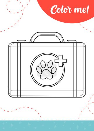 Coloring page for kids with first aid kit for pets.A printable worksheet, vector illustration.
