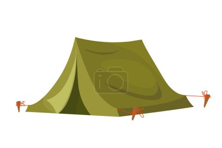 Illustration de tente de camping militaire verte isolée sur fond blanc.