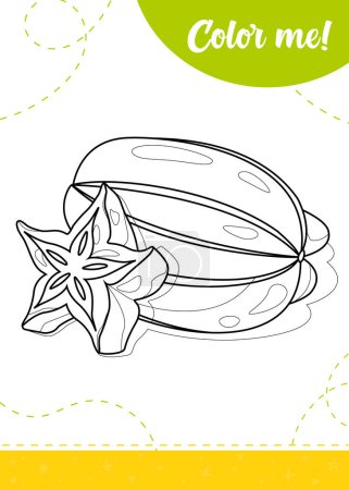 Coloring page for kids with carambola tropical fruit.A printable worksheet, vector illustration.