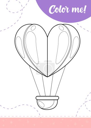 Coloring page for kids with air balloon.A printable worksheet, vector illustration.