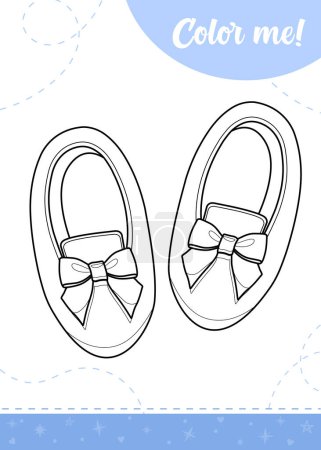 Coloring page for kids with fashionable shoes for baby girls.A printable worksheet, vector illustration.