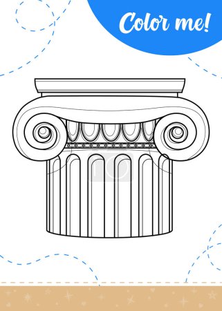 Coloring page for kids with the capital of an ancient Greek column. A printable worksheet, vector illustration.