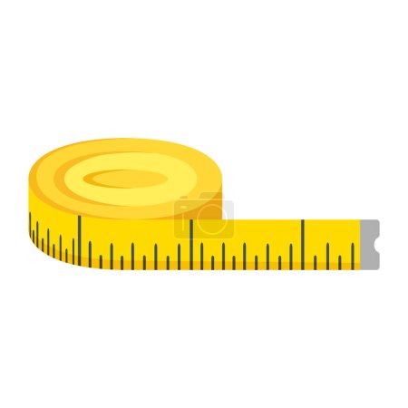 Vektor-gelbes Maßband zur Messung isoliert auf weißem Hintergrund.