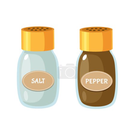 Black pepper and salt in glass jars isolated on white background. 