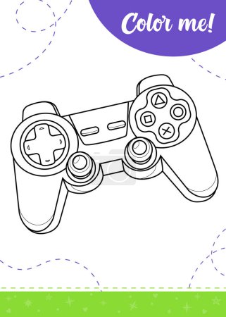 Coloring page for kids with gaming joystick. A printable worksheet, vector illustration.