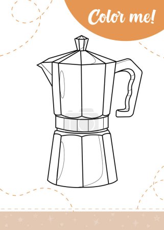 Coloring page for kids with alluminium geyser coffee maker. A printable worksheet, vector illustration.