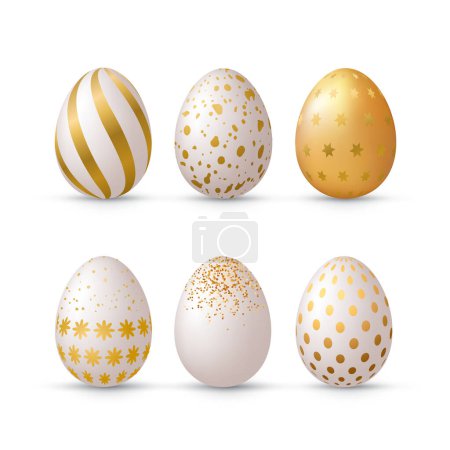Easter golden decorated eggs isolated on white background.