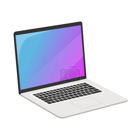 Offener Laptop mit Gradienten-Hintergrund auf dem Bildschirm der Geräte isoliert auf weißem Hintergrund.