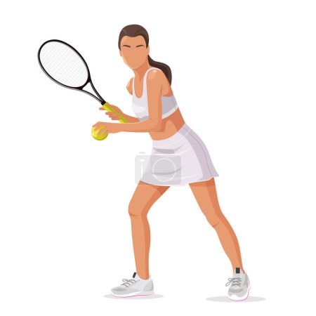 Professional women tennis player in sportive clothes with a racket on a tennis court.