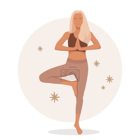 Ilustración de Mujer practicando ejercicios de yoga. concepto de estilo de vida saludable. - Imagen libre de derechos