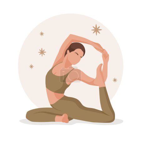 Ilustración de Mujer practicando ejercicios de yoga. concepto de estilo de vida saludable. - Imagen libre de derechos