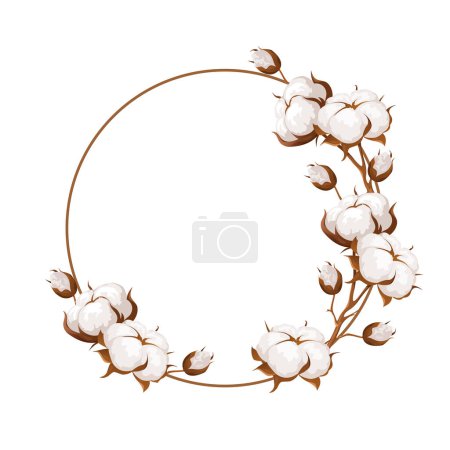Wreath of fluffy dried cotton flowers isolated on white background.