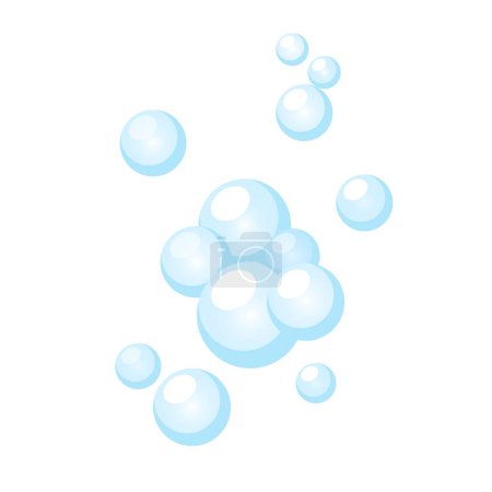 Leichte Seifenblasen fliegen in der Luft isoliert auf weißem Hintergrund.