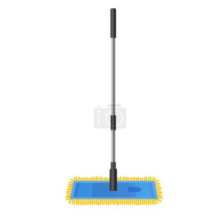 Floor cleaning mop with rag and plastic handle for surface cleaning.