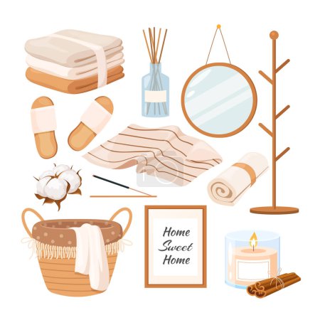 Set of cozy home elements isolated on a white background.