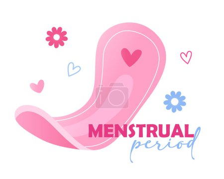 Vektor-Illustration für Menstruationstage mit Hygienepad und Schriftzug Menstruationszeit isoliert auf weißem Hintergrund.