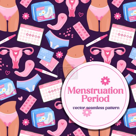 Vektornahtloses Muster mit Menstruationsperiode-Symbolen.