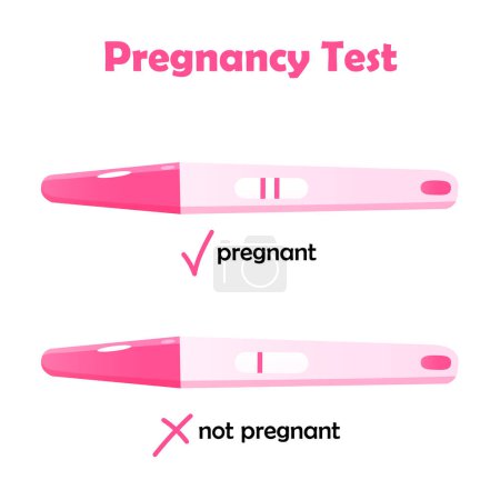 Pruebas caseras de embarazo ilustración con uno y dos rayas resultados positivos y negativos.