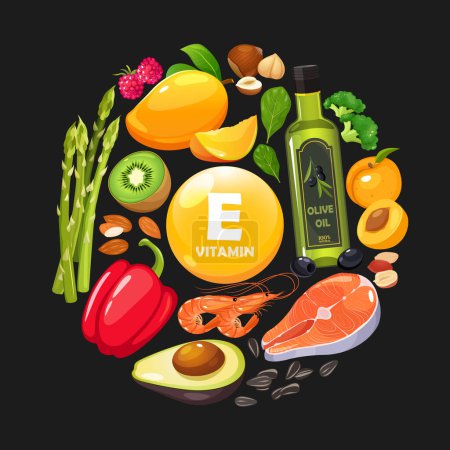 Vector illustration of vitamin E-enriched products for healthy lifestyle.
