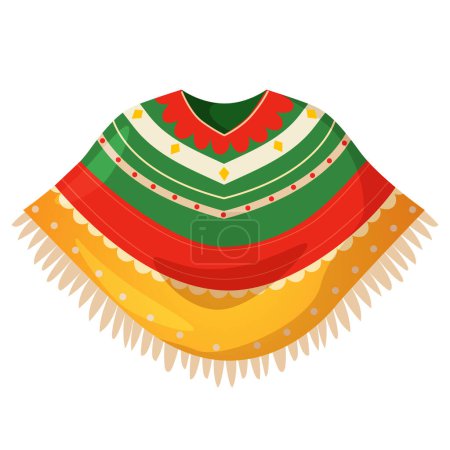 Poncho mexicain traditionnel isolé sur fond blanc.