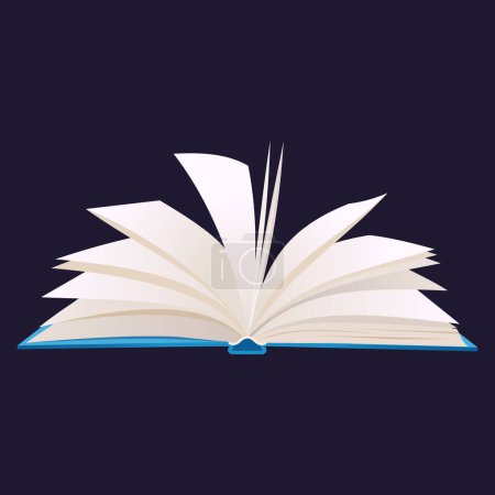 Vector open book with blank pages isolated on dark background.