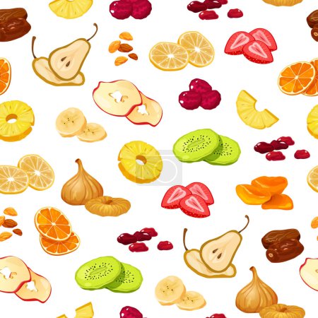 Vector cartoon seamless pattern with dried fruits and berries.