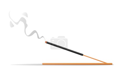 Vector illustration of burning incense stick for spa and wellness procedure. 