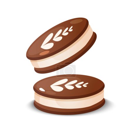 Backen köstlicher Schokoladenkekse mit cremiger Füllung isoliert auf weißem Hintergrund
