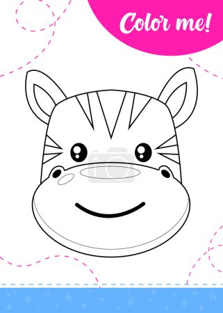 Coloring page for kids with cartoon zebra character. A printable worksheet, vector illustration.