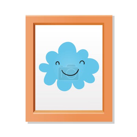 Vector Cartoon Kinderbild im Rahmen mit buntem Wolkencharakter für Kinderzimmer.