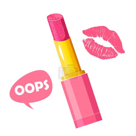 Leuchtend pinkfarbener Glitzerlippenstift mit Lippenstift-Kuss und Dialograhmen isoliert auf weißem Hintergrund.