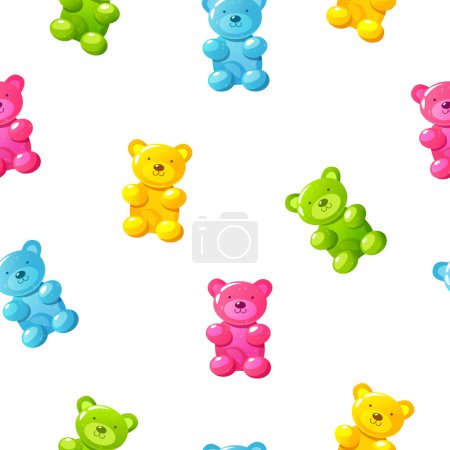 Illustration for Vector cartoon seamless pattern with colorful jelly bear sweets. - Royalty Free Image