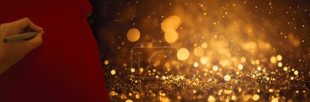 Photo for Hand drawing line to open paper show Twinkly Lights and Stars Christmas Background. - Royalty Free Image