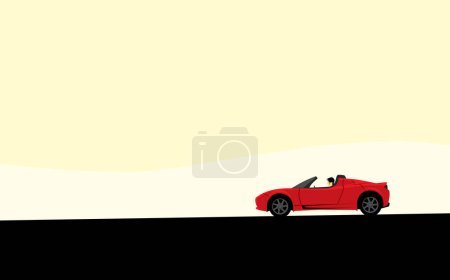 Un largo viaje. Viaje por carretera. Una chica conduciendo un cabriolet rojo. Red roadster.
