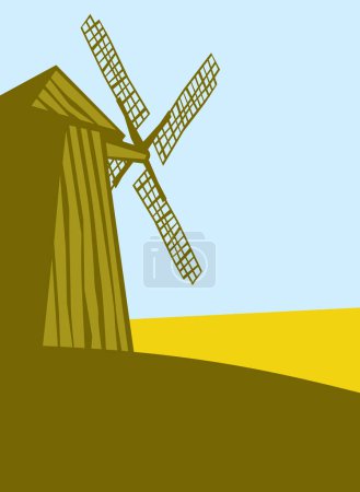 Illustration for Mill. Old wooden windmill on the edge of the field. - Royalty Free Image